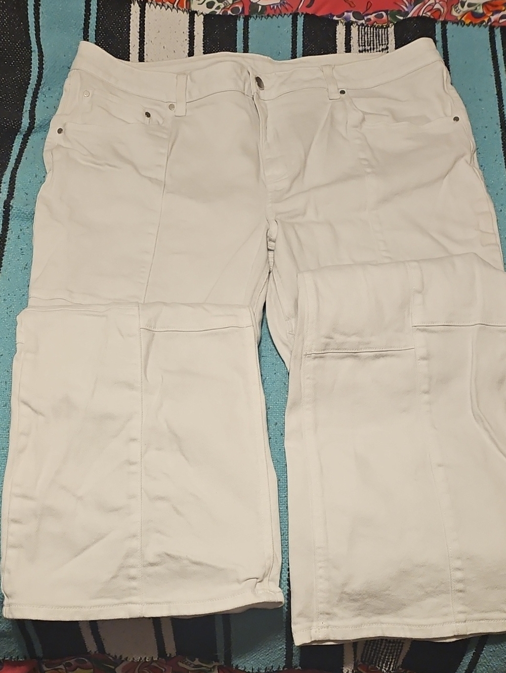 White Carpenter Style Flare-Leg Pants